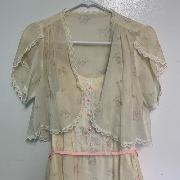 Homemade Cottagecore 1960's Vintage Ivory Lined Maxi Dress with Shaul Cover Up - Picture 11 of 11